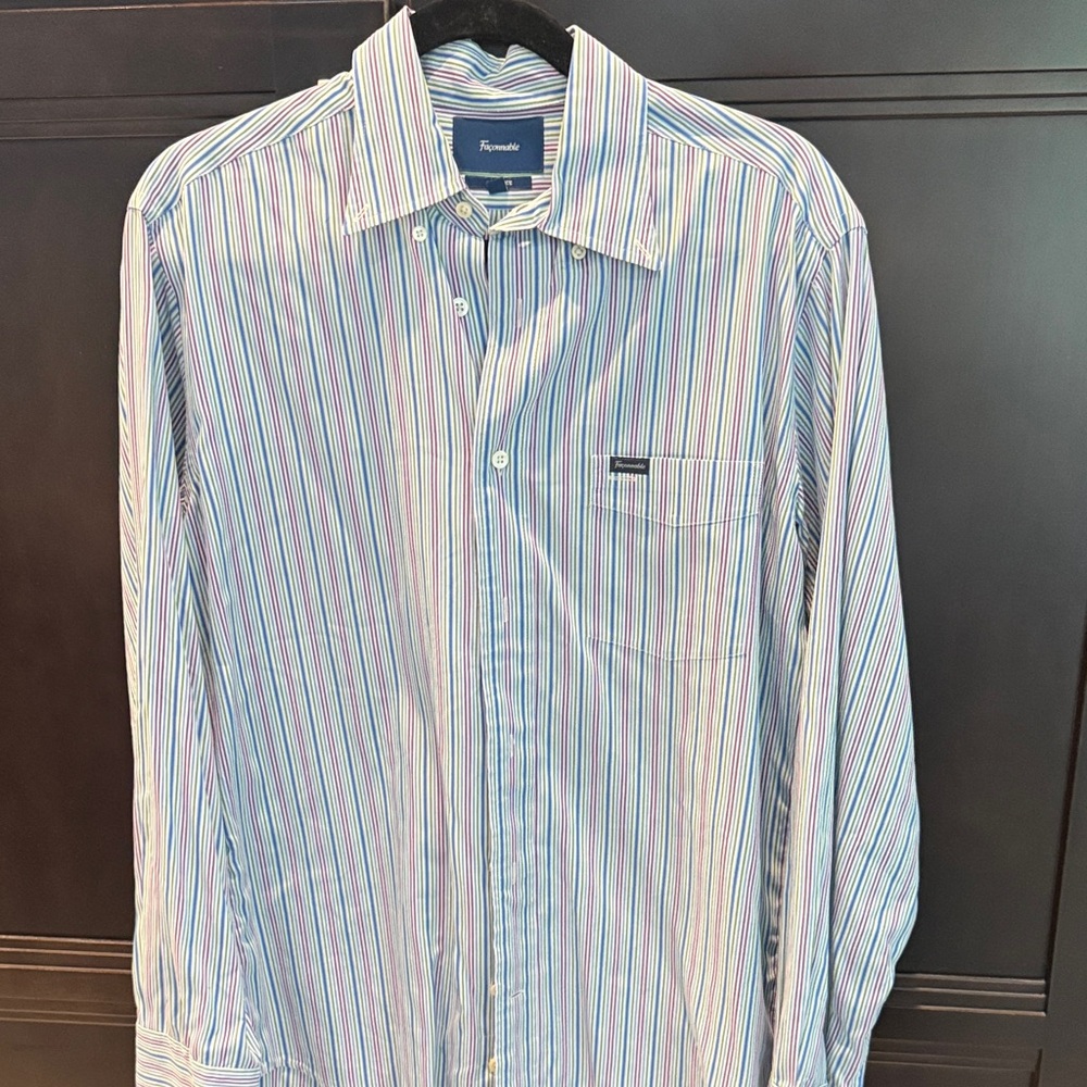 Faconnable Blue and Red Striped Button Down Shirt
